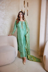 Pistachio embellished shirt and Mukesh duppata